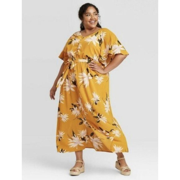 Ava & Viv yellow floral Printed Flutter Elbow Slee - Picture 1 of 2